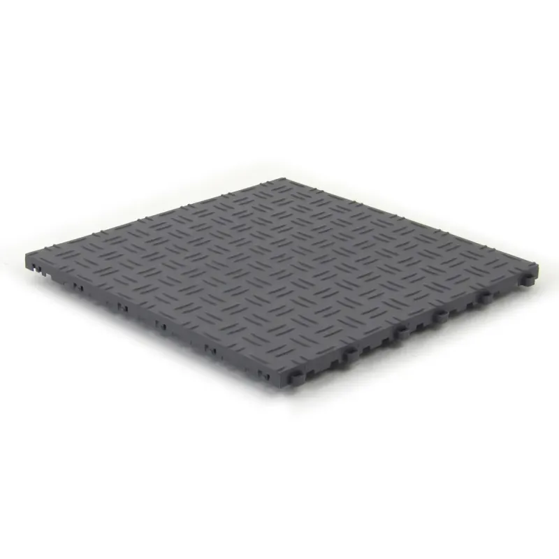 Dalle de sol clipsable DIAMOND - GRIS ANTHRACITE - Effet tôle larmée - Polypropylène - 40x40cm