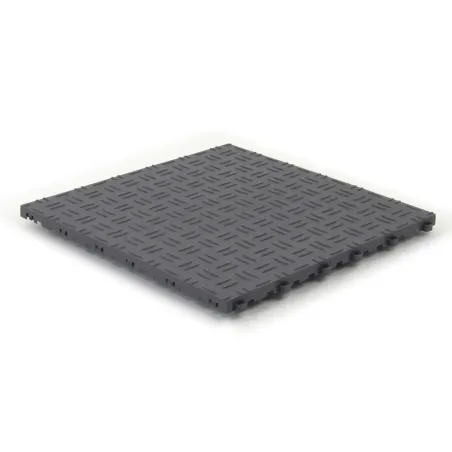 Dalle de sol clipsable DIAMOND - GRIS ANTHRACITE - Effet tôle larmée - Polypropylène - 40x40cm