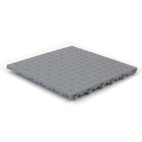 Dalle de sol clipsable DALL-GRIP - GRIS CLAIR - Effet tôle larmée - Polypropylène - 40x40cm