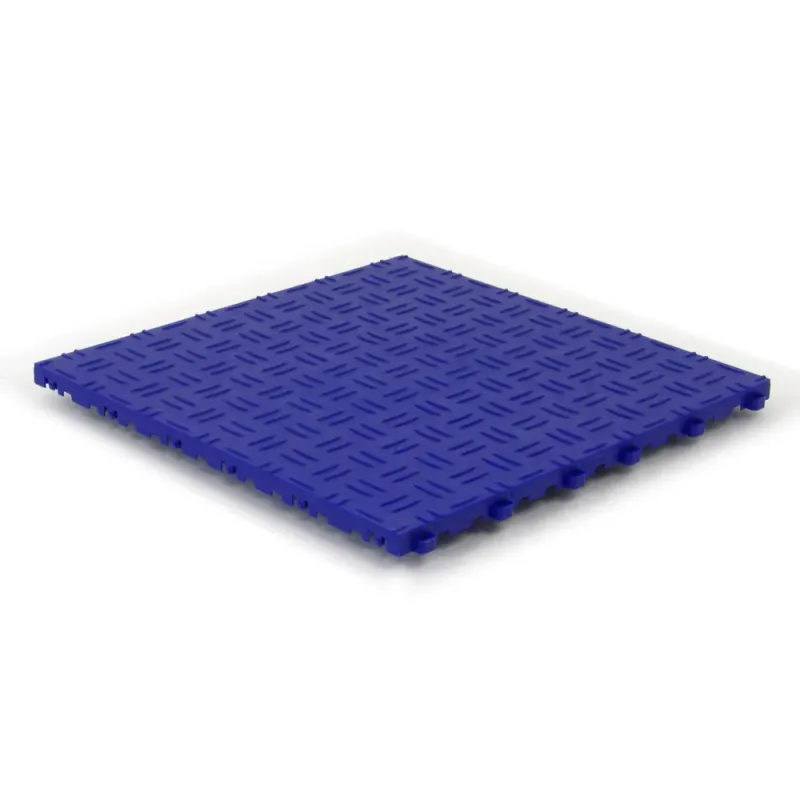Dalle de sol clipsable DIAMOND - BLEU FONCE - Effet tôle larmée - Polypropylène - 40x40cm