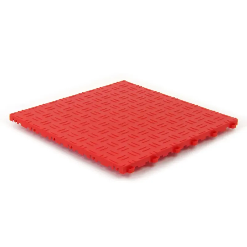 Dalle de sol clipsable DIAMOND - ROUGE - Effet tôle larmée - Polypropylène - 40x40cm