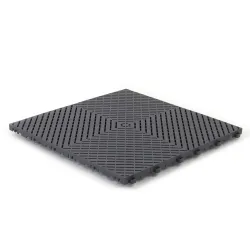 Dalle clipsable ajourée série FLAT - pour terrasse ou garage - Gris anthracite - Effet Damier, surface plate 40x40cm