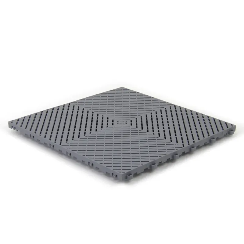 Dalle clipsable ajourée série FLAT - pour terrasse ou garage - Gris clair - Effet Damier, surface plate 40x40cm