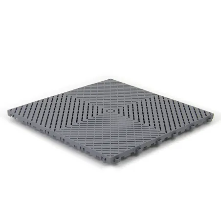 Dalle clipsable ajourée série FLAT - pour terrasse ou garage - Gris clair - Effet Damier, surface plate 40x40cm