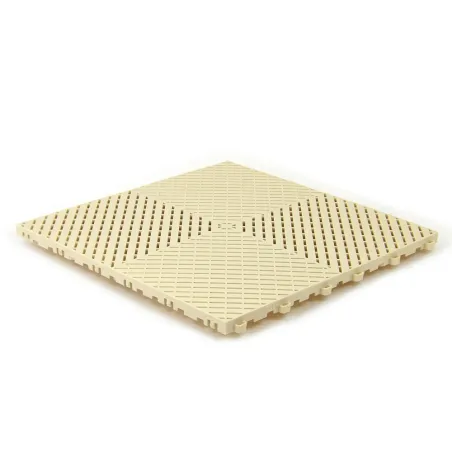 Dalle clipsable ajourée série FLAT - pour terrasse ou garage - Ivoire - Effet Damier, surface plate 40x40cm