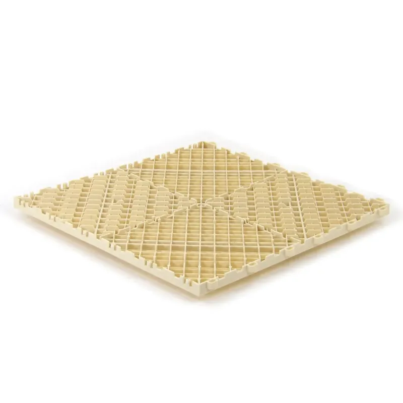 Dalle clipsable ajourée série FLAT - pour terrasse ou garage - Ivoire - Effet Damier, surface plate 40x40cm