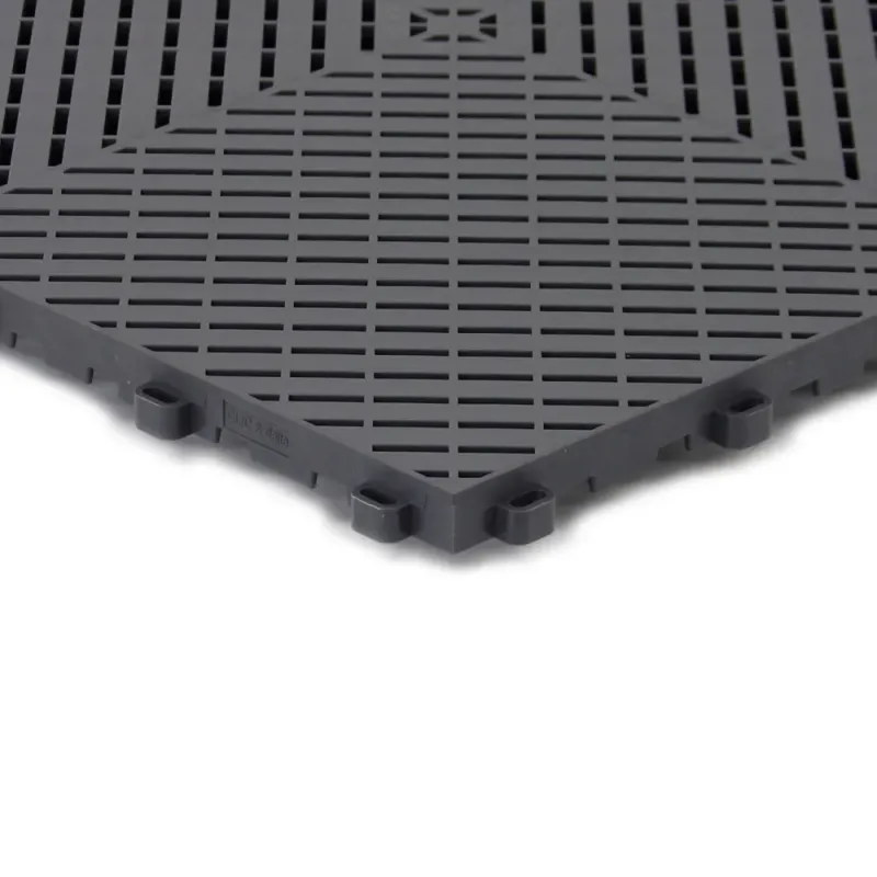 Dalle clipsable ajourée série DALL-PLANE - pour terrasse ou garage - Gris anthracite - Effet Damier, surface plate 40x40cm