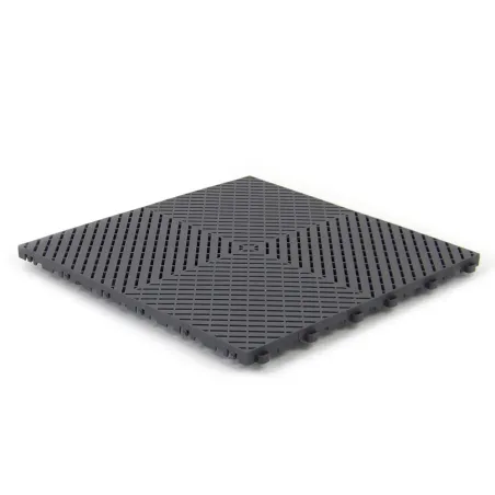 Dalle clipsable ajourée série DALL-PLANE - pour terrasse ou garage - Gris anthracite - Effet Damier, surface plate 40x40cm