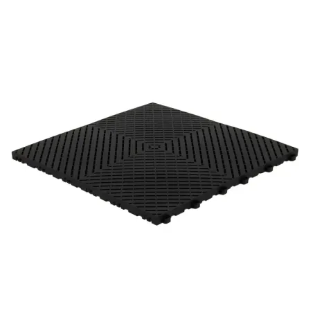 Dalle clipsable ajourée série DALL-PLANE - pour terrasse ou garage - Noir - Effet Damier, surface plate 40x40cm